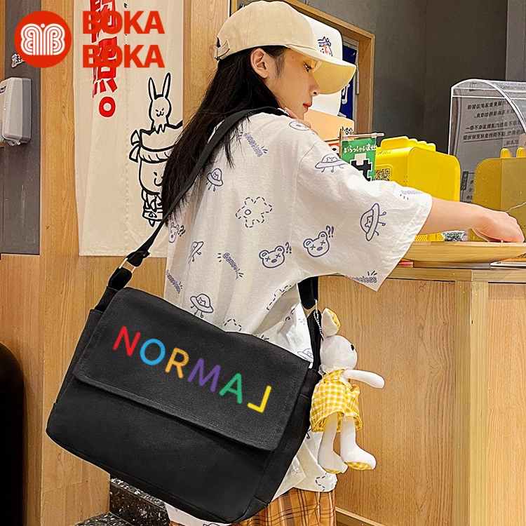 Túi Tote Đeo Chéo Vải Canvas Túi Xách Nữ Đi Học In Chữ NORMAL Phong Cách Thời Trang Hàn Quốc Giá Rẻ