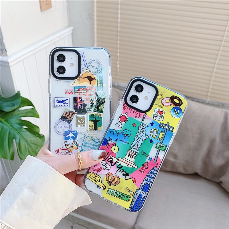 IPhone 11 Pro Max / iPhone12 / iPhone X / iPhone 7 Plus / iPhone 8 / iPhone 6 Traveling Around the World Case Soft TPU Mobile Phone Drop Case Two Color