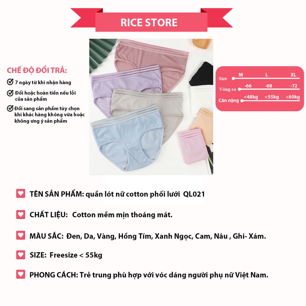 quần lót nữ cotton cạp lưới thông hơi kháng khuẩn KIMCHIBIKINI chip thái cao cấp thoáng mát dễ thương QL021