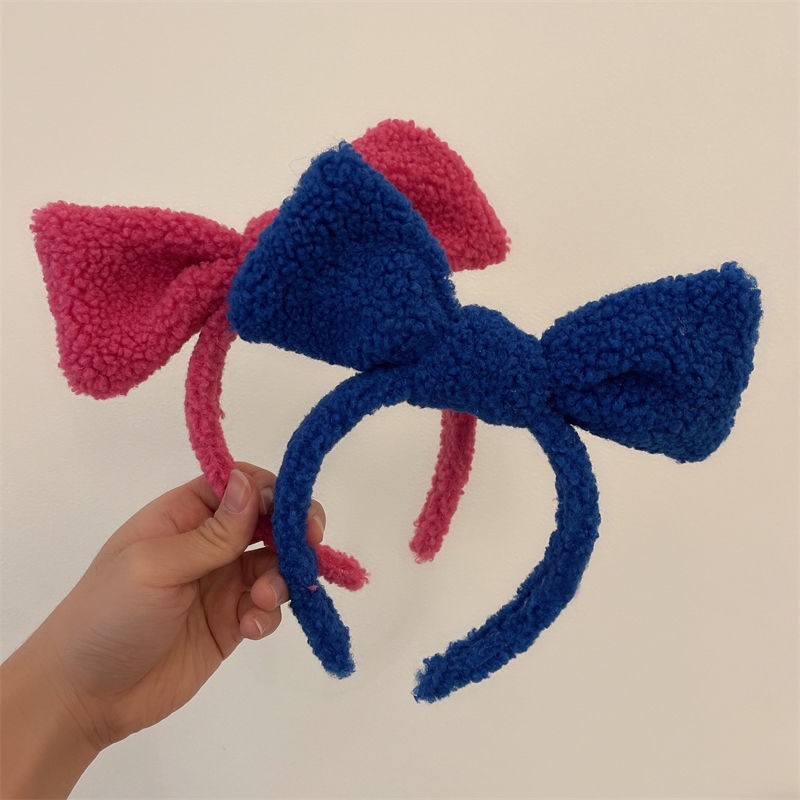 Kẹp Tóc Nơ Lớn Bằng Len Lông Cừu Nhiều Màu Nhập Khẩu Từ Hàn Quốc Dùng Rửa Mặt Vào Mùa Thu