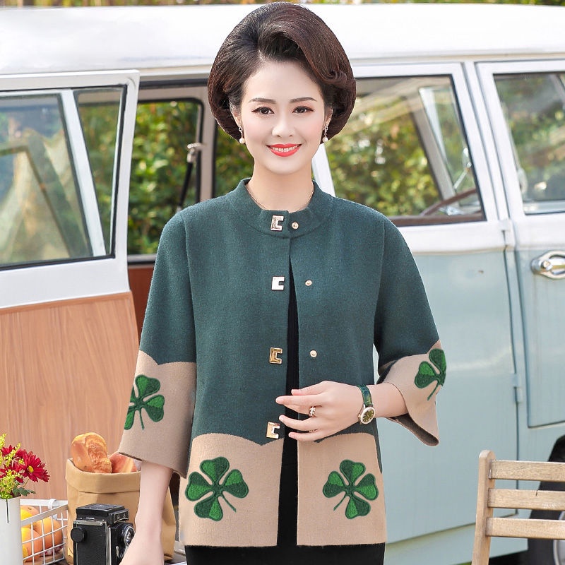 Mẹ mới mùa xuân, thu và đông quần áo len khoác mỏng phụ nữ trung niên cao tuổi