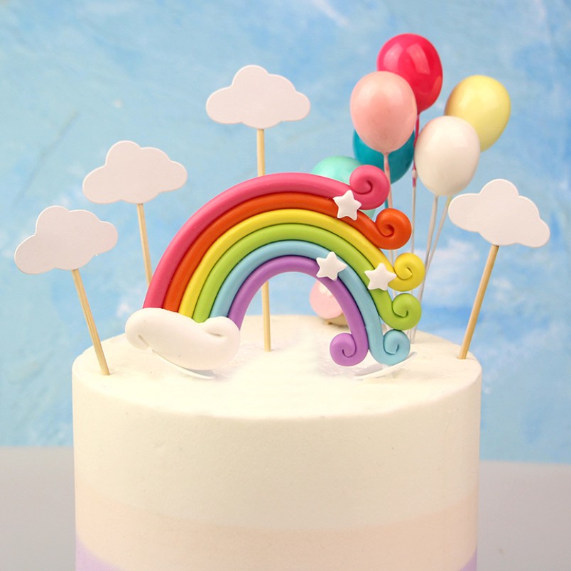 Que Cắm Trang Trí Bánh Kem Hình Cầu Vồng Đáng Yêu