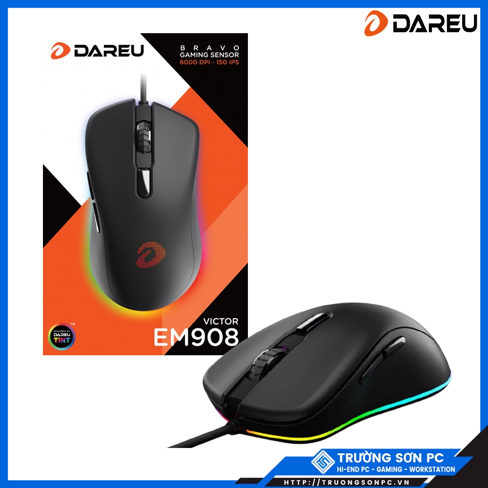 Chuột Gaming DAREU EM908 Black (LED RGB, BRAVO sensor)