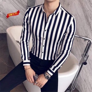 ÁO SƠMI NAM SỌC TRẮNG ĐEN