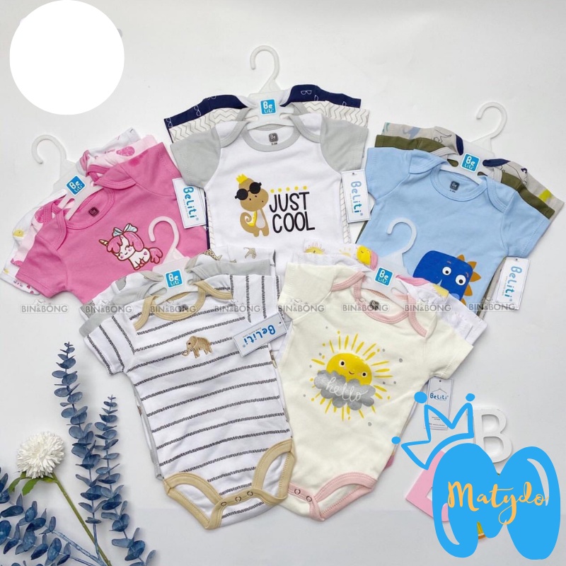 Set 3 body cộc tay cotton MATYDO bodysuit Beliti bộ đồ liền thân cho bé trai và bé gái BD02