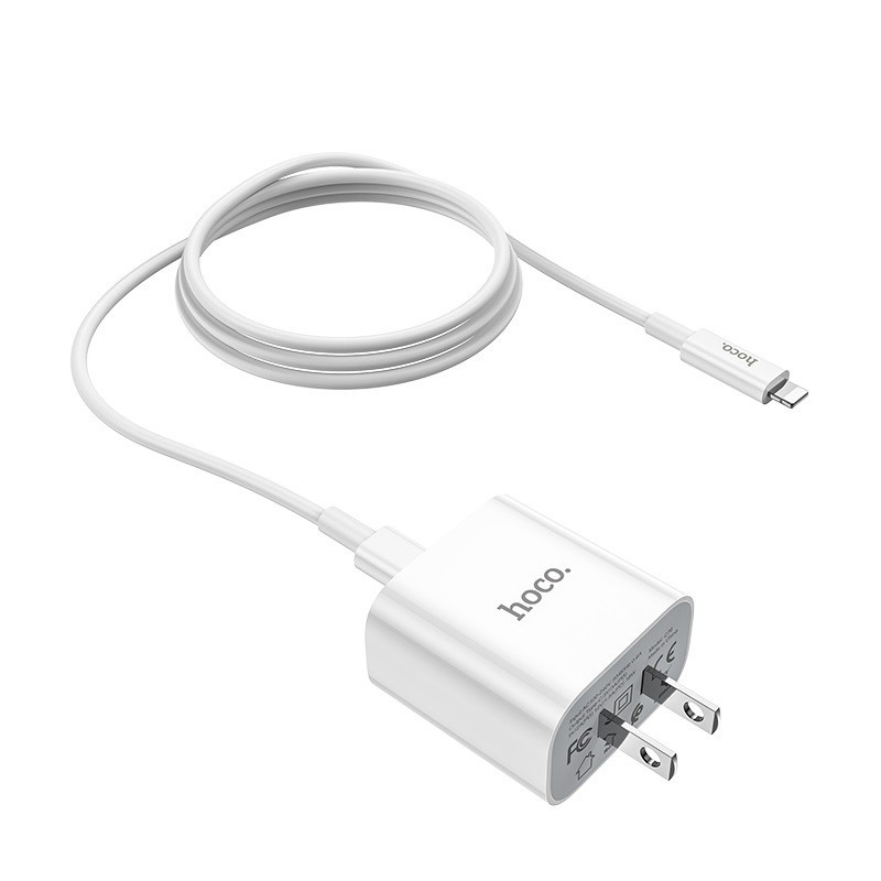 Bộ sạc nhanh PD20W Hoco C76 chuôi dẹt kèm dây sạc Type-C sang 11/12/13 dài 1M