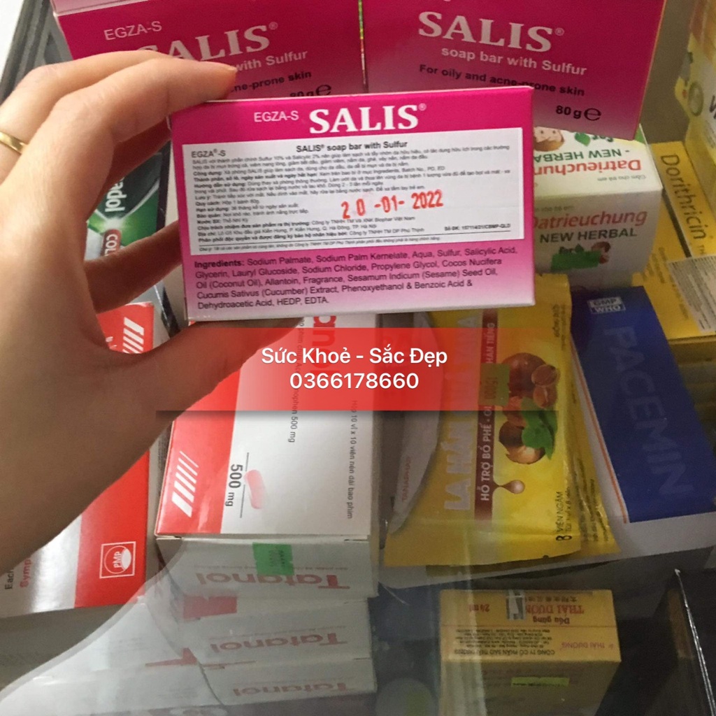 SALIS SOAP BAR - Xà Bông Tắm ngừa Mụn, Giảm Thâm, Tẩy da Chết, Làm sạch Giảm nhờn Bánh 80gr