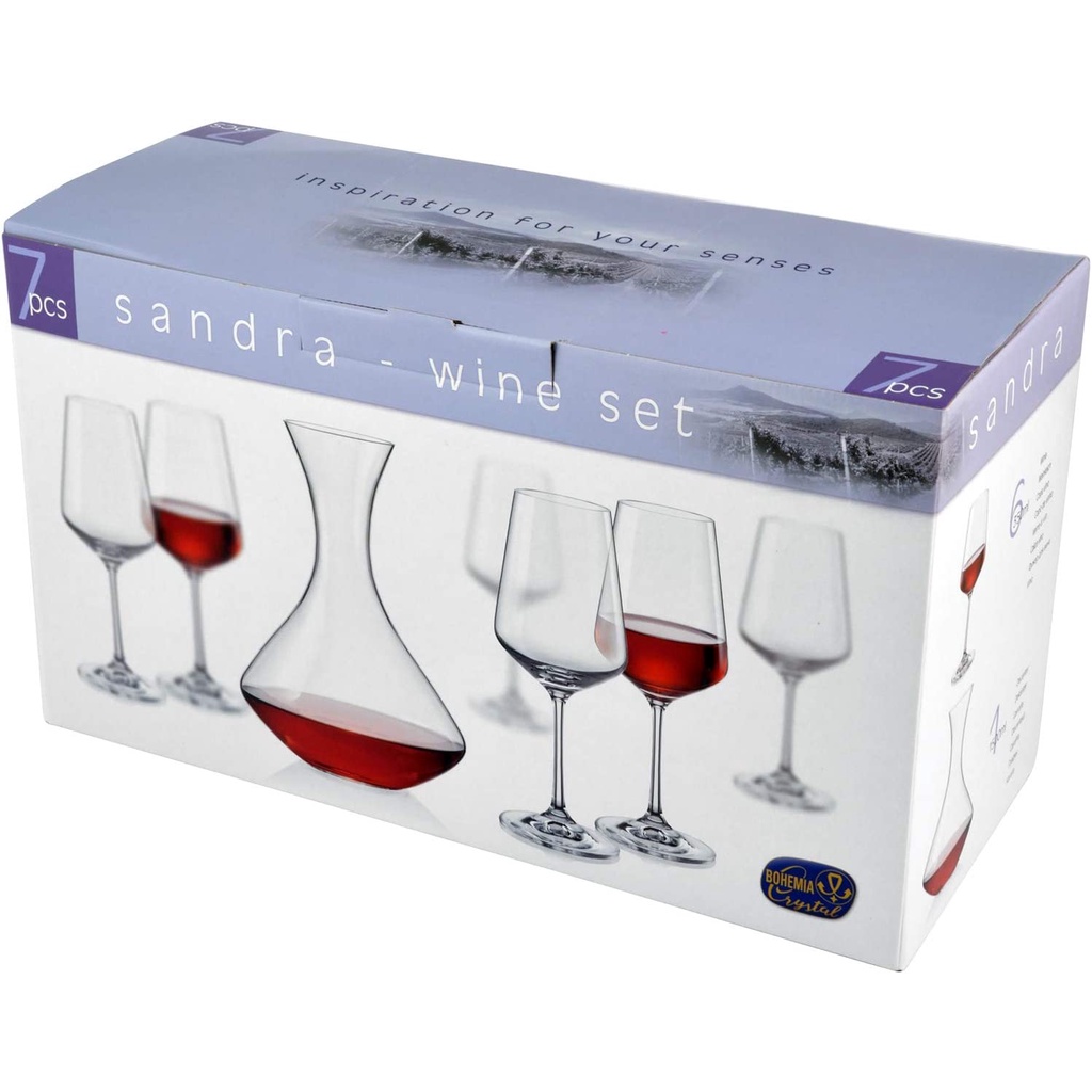 Bộ 6 ly 350ml kèm bình thở 1500ml  Bohemia Sandra - Sản xuất tại Séc