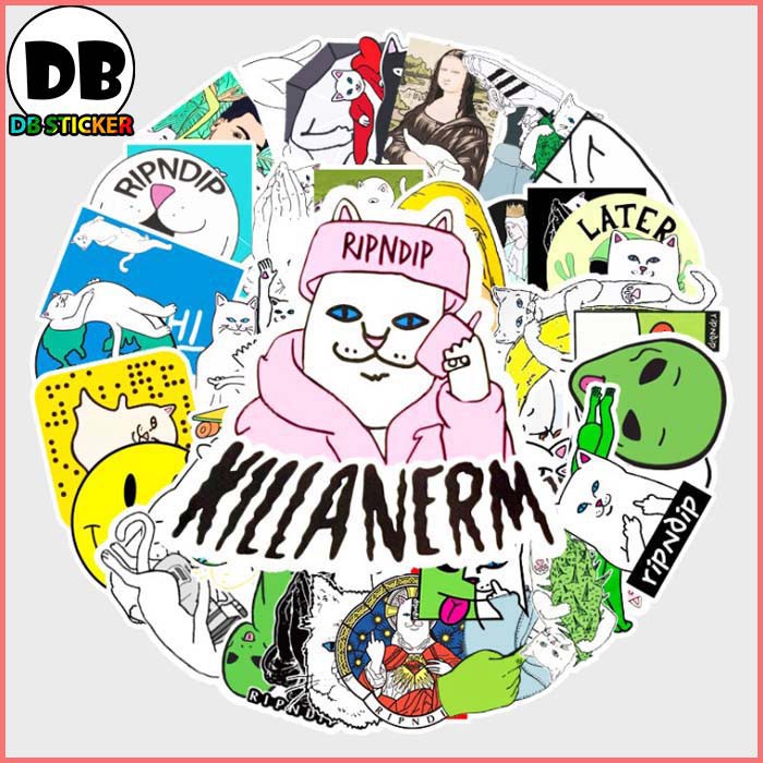 [Set 50 Cái] Bộ Sticker chủ đề mèo Ripndip dễ thương dán laptop, mũ nón bảo hiểm, vali, xe tay ga, ván trượt - DB.017