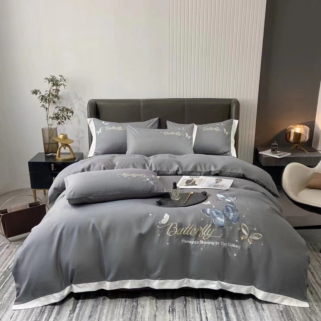 Chăn ga gối Cotton Line thêu họa tiết bướm sang trọng quý phái, chất cotton 100% nhập khẩu cao cấp mềm mịn thoáng khí