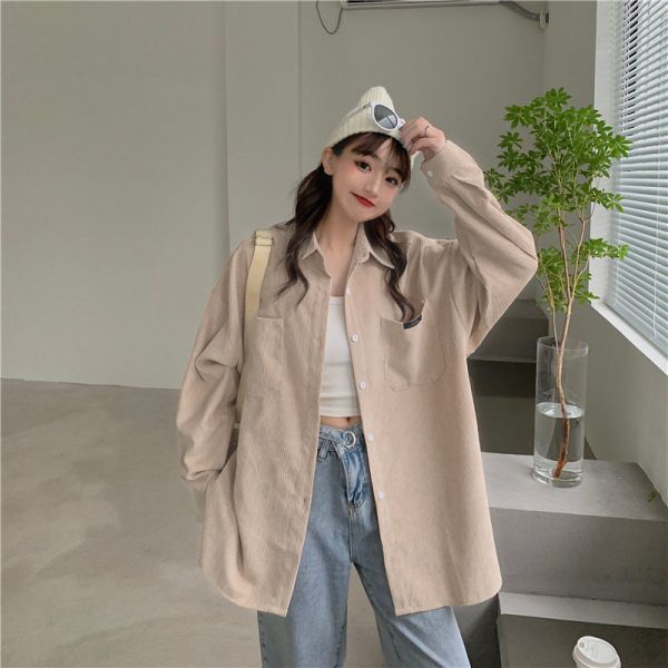 Áo sơ mi dáng rộng tay dài phong cách thời trang retro hàn quốc