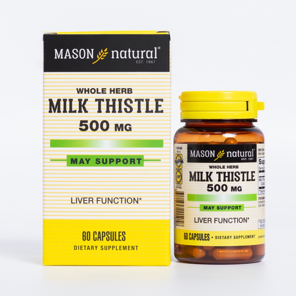 Viên Uống Giải Độc Gan Mason Natural Milk Thistle 500mg - Giúp Giải Độc Gan, Hạ Men Gan (Hộp 60 Viên)