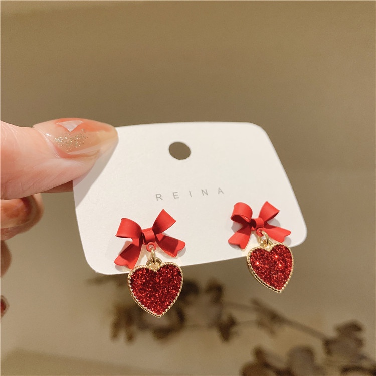 Bông Tai Hình Trái Tim Đính Đá Dễ Thương Cho Nữ