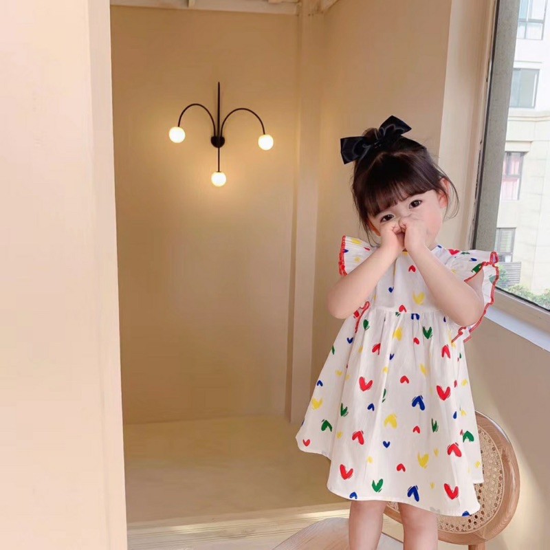 ❤️ Váy Xoè Hoạ Tiết Trái Tim❤️ Dành cho Bé Gái Kiểu Dáng Hàn Quốc Siêu Đẹp