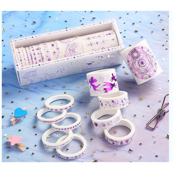 Washi tape dùng trong trang trí sổ tay, sổ bullet journal hoặc dùng làm họa tiết tranh vẽ (mỗi set gồm 7-10 cuộn)