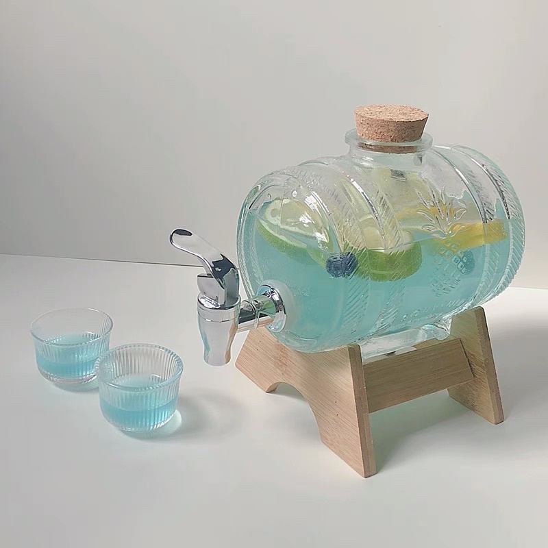 Bình nước hoa quả, bình trà thuỷ tinh có vòi dung tích 1 lít - Décor nhà Sò