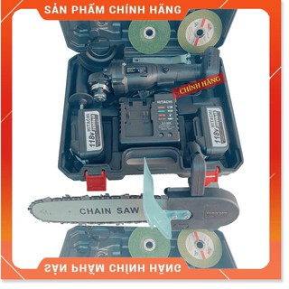 Máy cắt cầm tay dùng pin Hitachi 118v, 2 pin 20000mAh, không chổi than, tặng lưỡi cưa xích cắt gỗ và đá cắt, đá mài [CAM