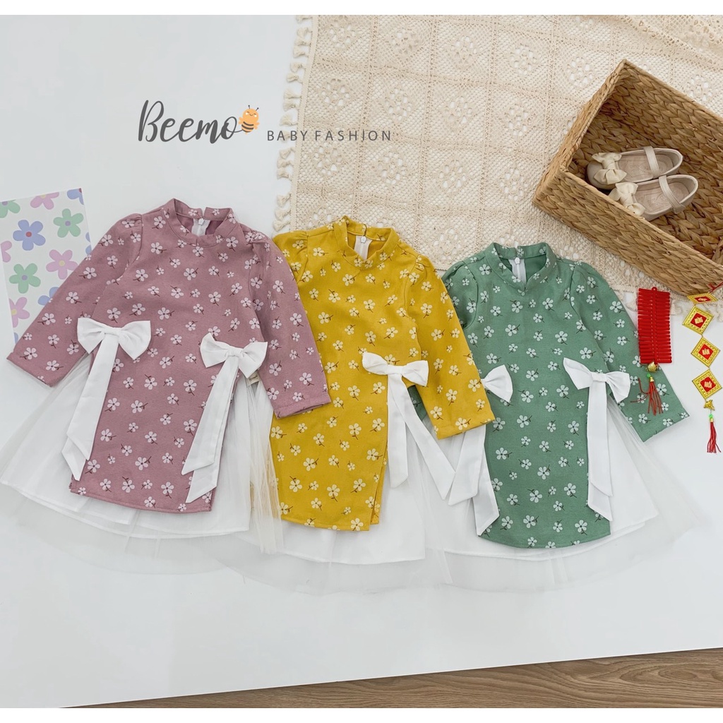 Váy cho bé gái Beemo Chất liệu nhung chéo mềm mịn, thiết kế dập ly tiểu thư, 3 màu xinh xắn B102