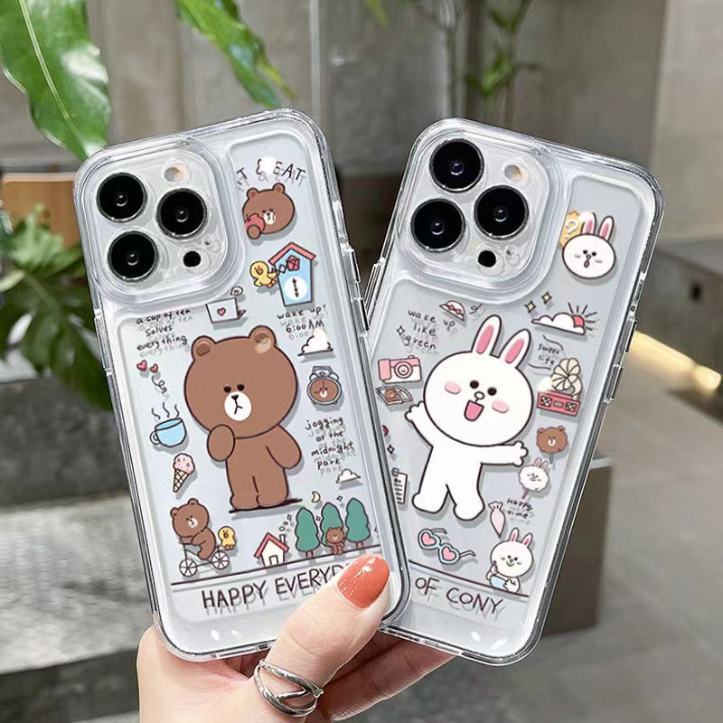 Ốp Điện Thoại Trong Suốt Họa Tiết Hoạt Hình Gấu Nâu / Không Gian Cho iphone 11 13 7 8 Plus 12 13Pro Max X XS Max 7 8 SE 2020