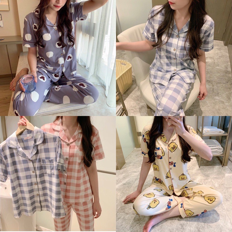 Đồ Bộ Mặc Nhà pijama cao cấp tay ngắn quần dài, có size tới 75kg (có ảnh chất vải)