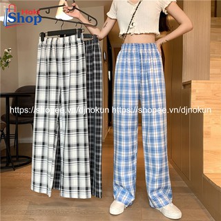 [ GIẢM SOCK ] Quần kẻ Caro Ống rộng, vải dày dặn tôn dáng kết hợp áo croptop cực ngầu và cá tính mang đâm phong cách Trẻ