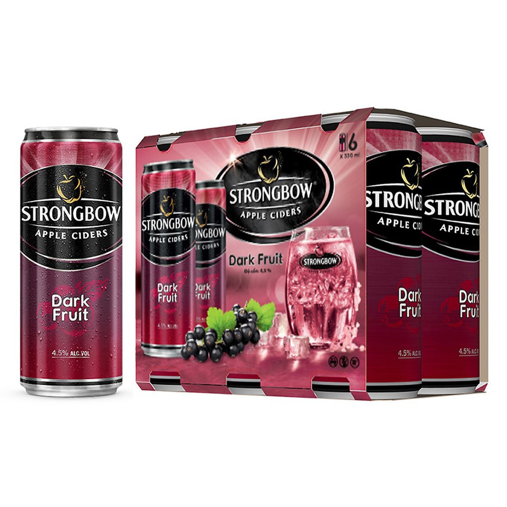 Combo 6 lon nước Táo lên men StrongBow vị Táo nguyên bảng/Mật ong/Dâu đỏ/Dâu đen 330ml/lon