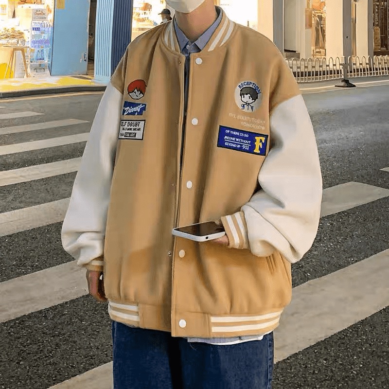 Áo Khoác Nam Nữ Bomber Nút Bấm In Hình Phối Tay 2 Màu Siêu Đỉnh