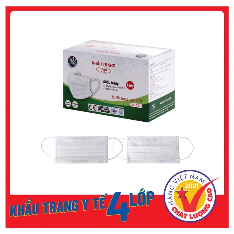 Khẩu Trang Y Tế 4 Lớp Có LOGO,Hộp 50 Chiếc Kháng Khuẩn MÀU TRẮNG