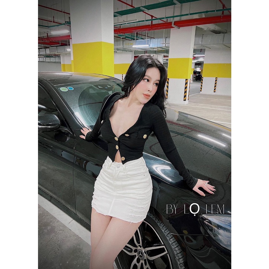 ÁO thun xốp nữ đính nút kiễu tay dài phối túi giã hot 74