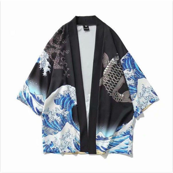 Áo Khoác Kimono Dáng Rộng Họa Tiết Cá Chép Phong Cách Nhật Bản Thời Trang Cho Nam