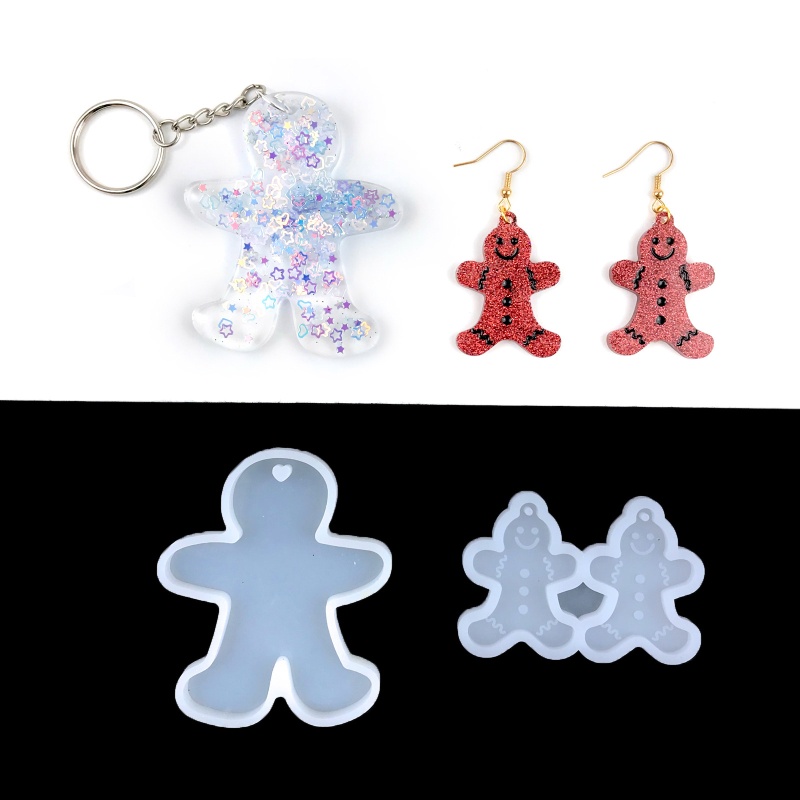 Khuôn Silicone Làm Bông Tai / Móc Khóa Hình Bánh Gừng / Người Đàn Ông Diy