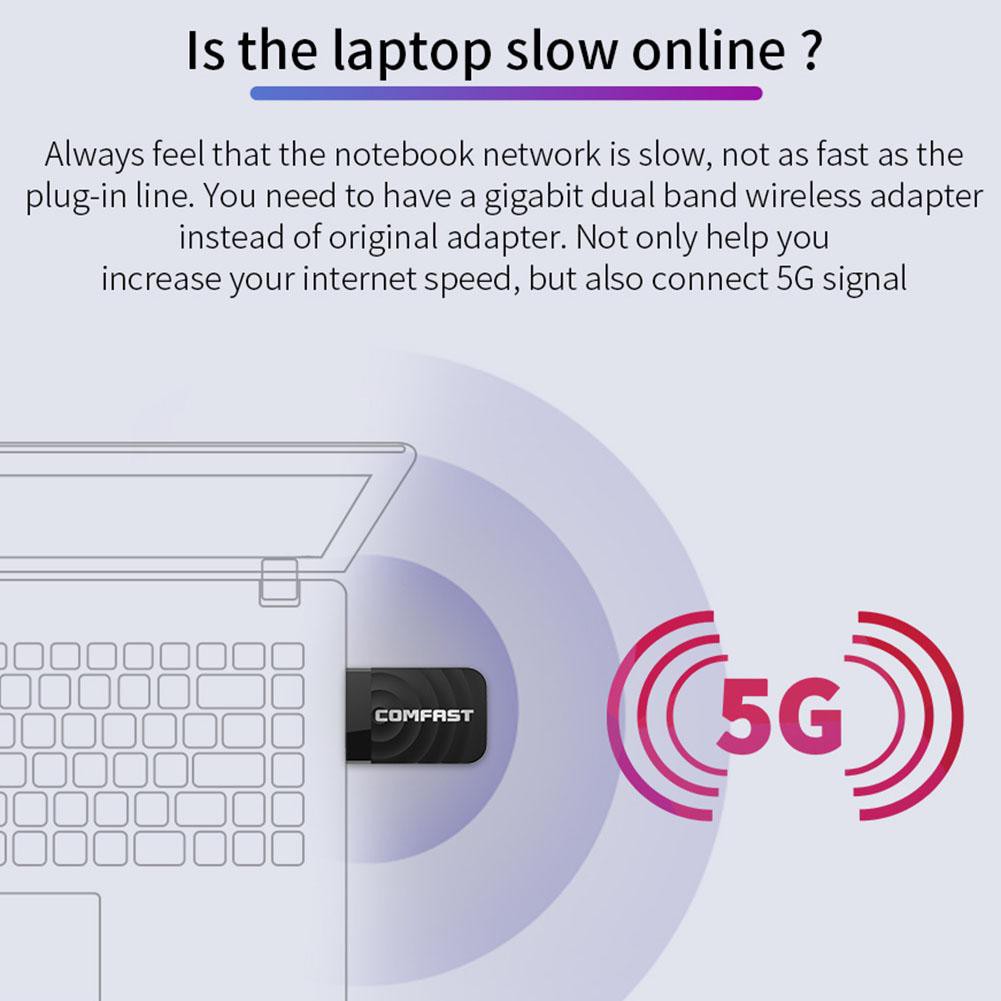 Usb Thu Sóng Wifi Comfast Cf-812Ac 3.0 1300mbps 2.4g & 5.8g 802.11 A/B/N/G/Ac | BigBuy360 - bigbuy360.vn