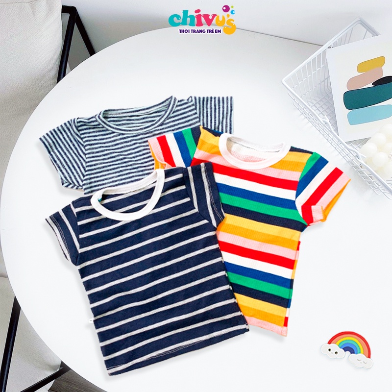 Áo thun bé trai bé gái chất cotton hoạ tiết kẻ sành điệu quần áo trẻ em 1 2 3 4 5 tuổi CHIVU's KID