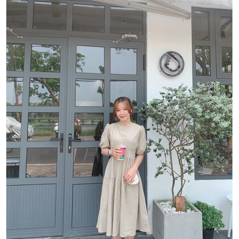 Đầm linen tưng tầng