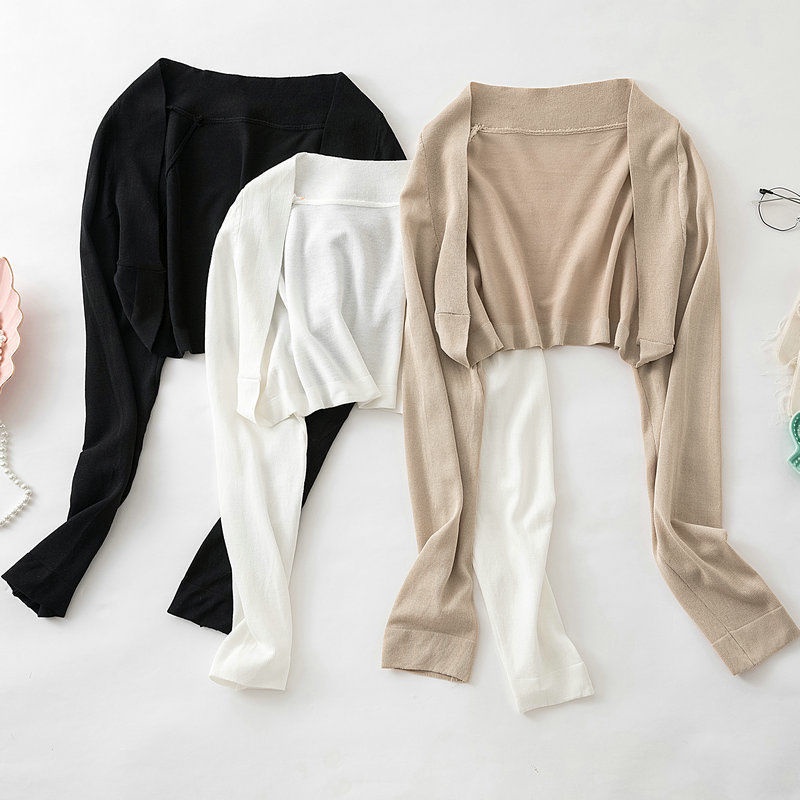 Áo Cardigan Dệt Kim Lụa Mát Màu Trắng Phong Cách Mới Dành Cho Nữ