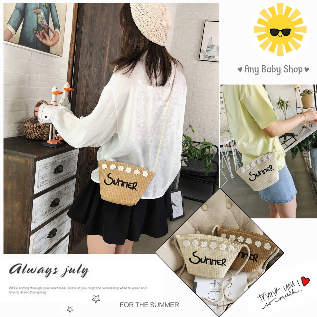 Túi cói size đại đi chơi ,dạo phố ,đi biển hoa cúc SUMMER 2 màu cực xinh (hàng có sẵn) ❣❣