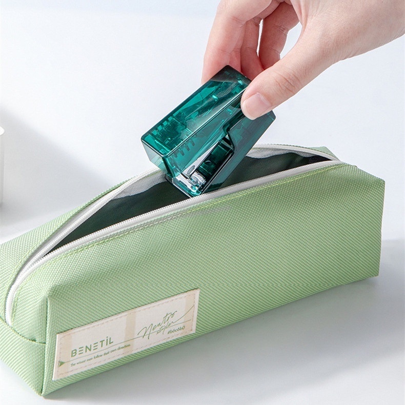 Hộp bấm kim loại mini 12 trang Deli Clear Case Bao gồm 1 hộp 24/6 kim bấm Tối giản Xanh lam / Xanh lá cây / Hồng / Trắng