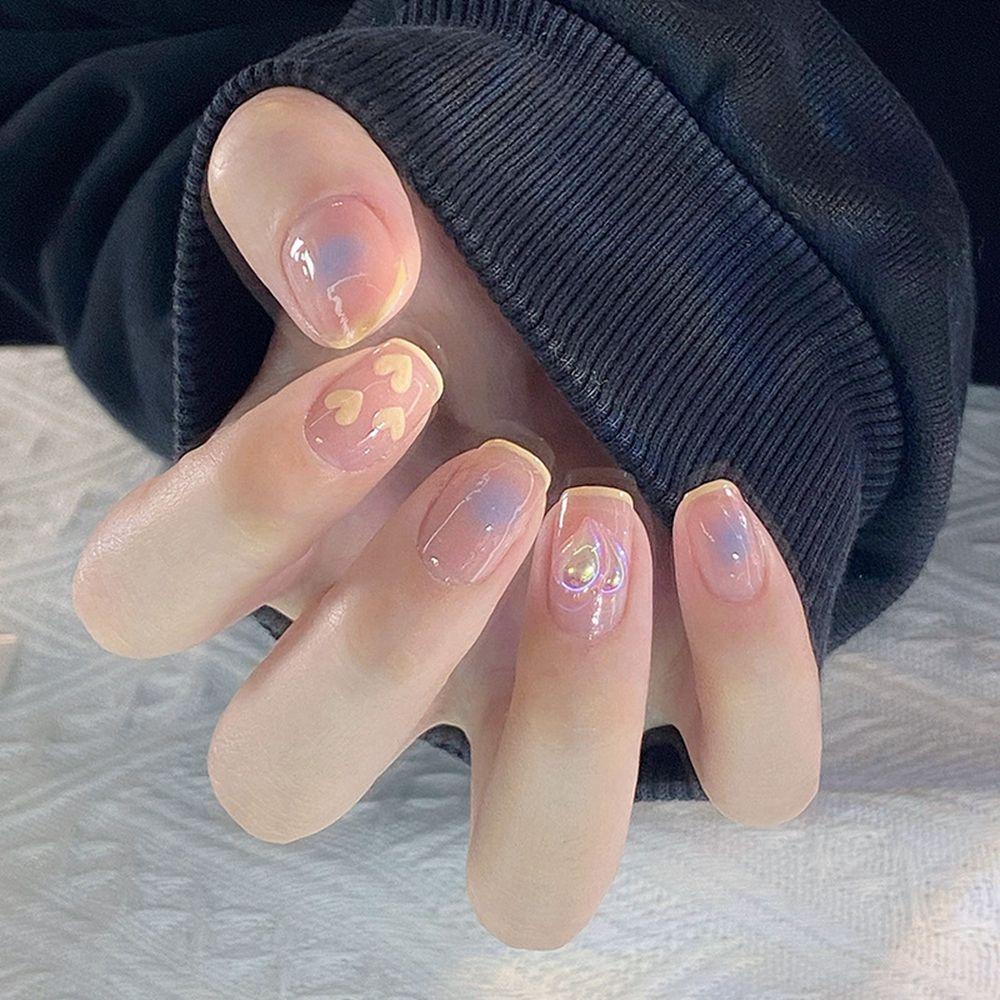 Bộ 24 Móng Tay Giả Đầu Tròn / Vuông Đính Kim Sa Lấp Lánh Bảo Vệ Toàn Diện