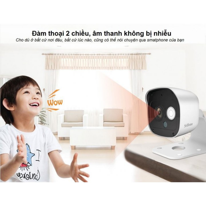 Camera wifi , Camera Srihome Sh029 , 3.0Mpx , chống nước ,  đàm thoại 2 chiều , phát hiện chuyển động , bảo hành 2 năm