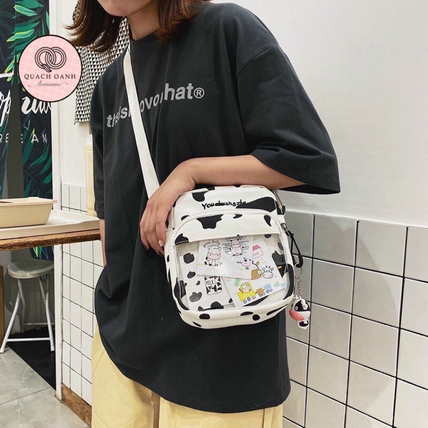 Túi vải QO học sinh in họa tiết bò sữa đáng yêu phong cách Hàn Quốc - TUI01