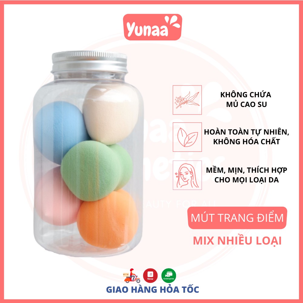 Combo lọ 5 mút trang điểm mix nhiều loại cao cấp màu ngẫu nhiên [Yunaa Cosmetics]