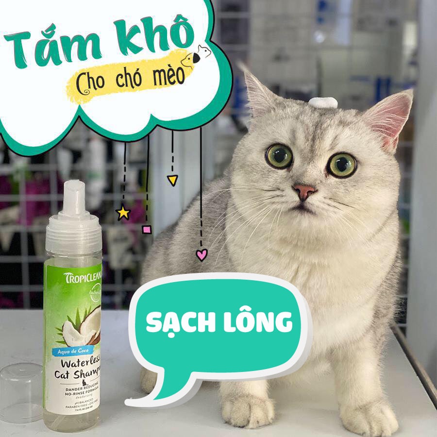 SỮA TẮM KHÔ TROPICLEAN HƯƠNG DỪA - AN TOÀN, MỀM MƯỢT CHO BOSS