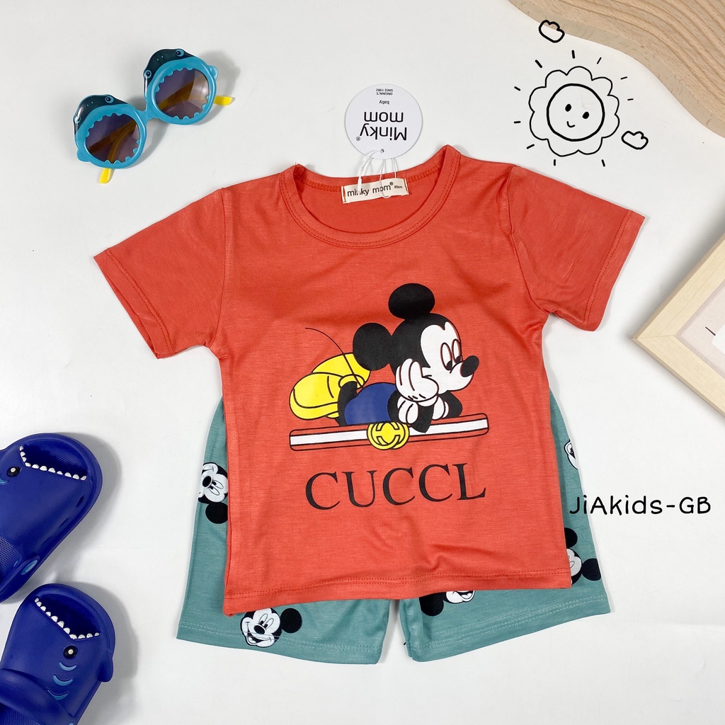Bộ Cộc Tay THUN LẠNH MINKY MOM In Hình Nhân Vật Hoạt Hình Phối Quần Cho Bé TN-IN95