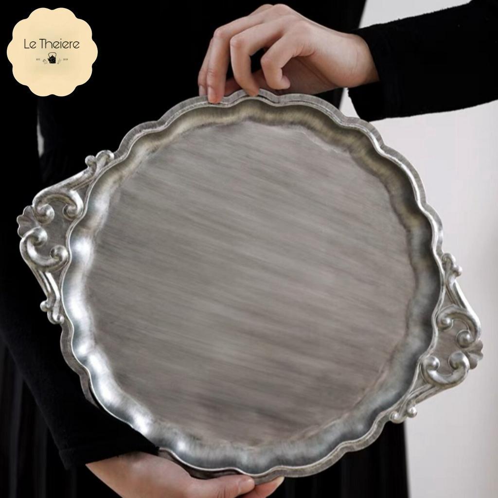 Khay - Đĩa Tròn Vintage Bằng Kim Loại Kiểu Hoàng Gia Đựng Bánh Hoặc Trái Cây