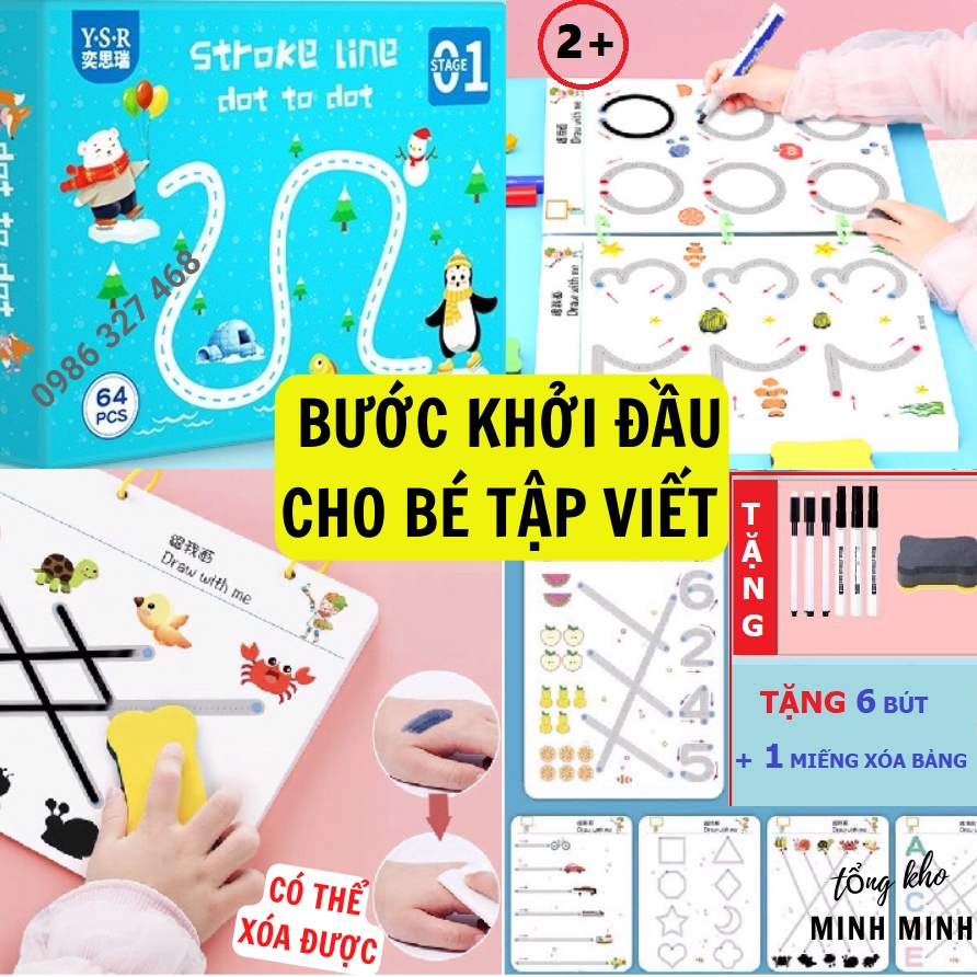 Đồ chơi Montessori, vở tập viết sách tập viết xóa được giáo dục sớm cho bé từ 2+ chất liệu cao cấp_Kèm Bút & Xóa