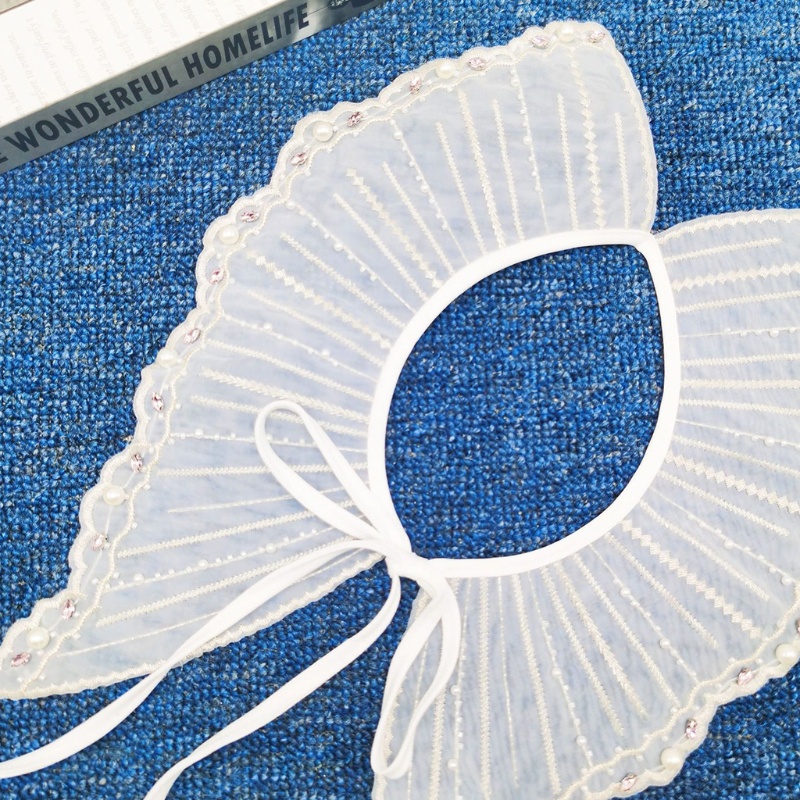 Yoioi Khăn Choàng Cổ Đính Hạt Ngọc Trai Giả Thêu Sọc Có Thể Tháo Rời Thắt Nơ Trang Sức Cho Nữ Ca