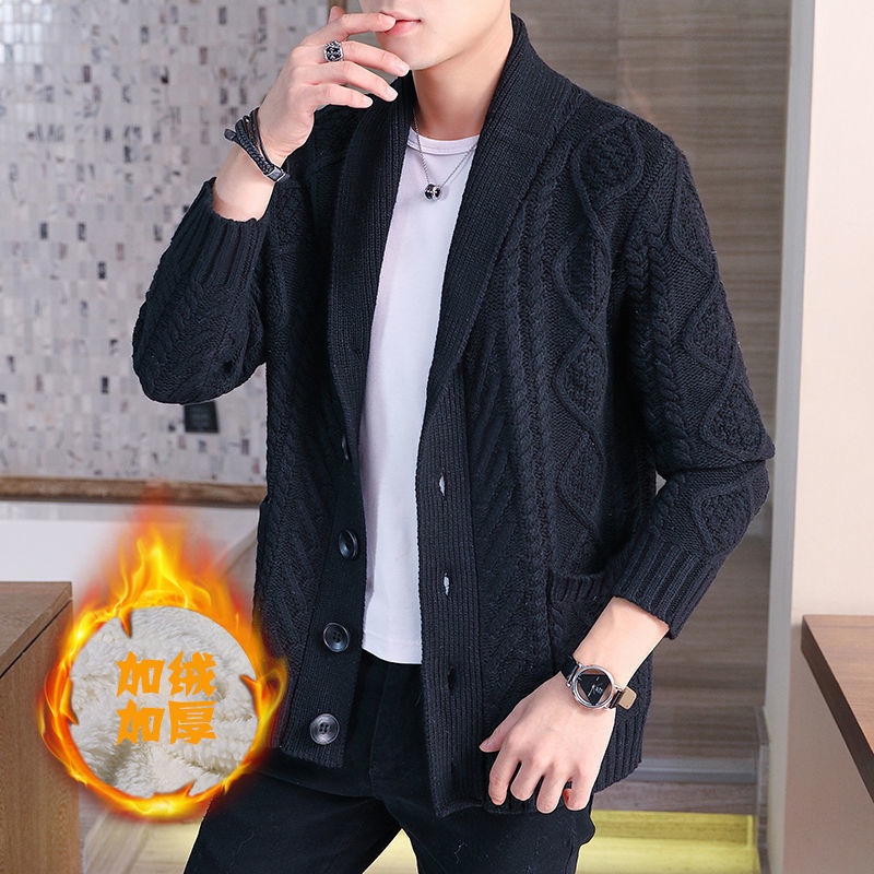 Áo Khoác Cardigan Dệt Kim Dáng Rộng Dày Dặn Phong Cách Thu Đông Hàng Mới Cho Nam