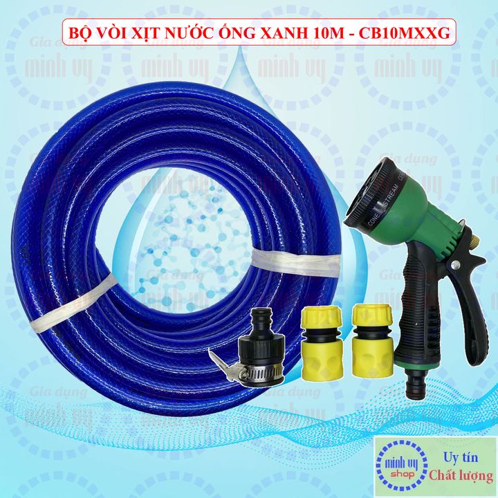 Bộ ống lưới xanh kèm vòi xịt nước rửa xe, tưới cây , chiều dài ống  5m / 10m đầu nối nhanh nối thẳng vòi nước