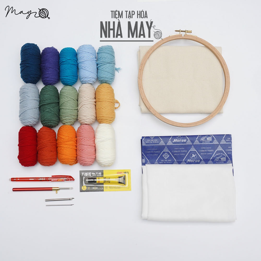 [Set thêu LEN nổi] 15 cuộn len 20g + dụng cụ thêu dùng trong Thêu nổi - Punch Needle