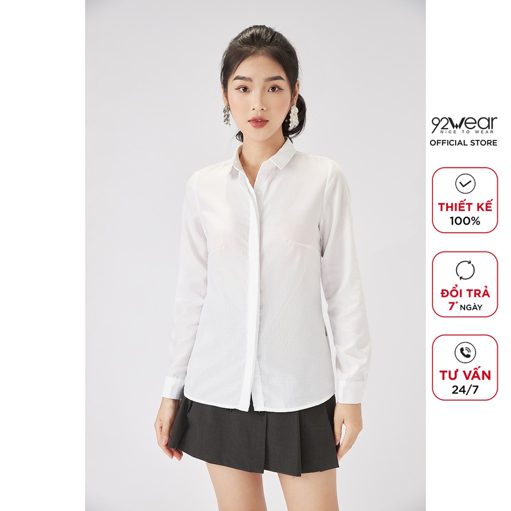 Áo sơ mi trắng nữ 92WEAR cổ đức chất mát ASW1156